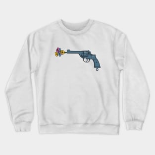 Revolver with a barrel blocked by flowers Crewneck Sweatshirt